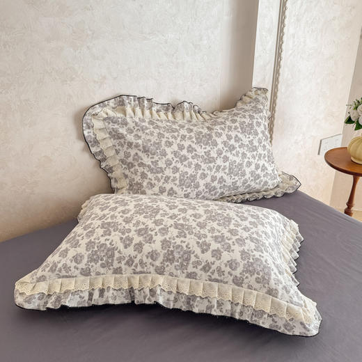 自然醒A类双层纱撞色蕾丝花边四件套法式全棉公主风碎花床上被套床单床品三件套JY 商品图11