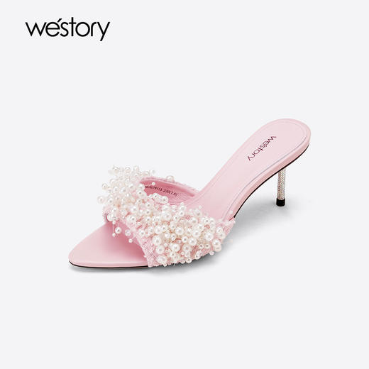 Westory2025年夏季高跟尖头珍珠凉拖鞋W25BJ62761 商品图2