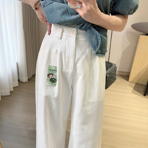 大表姐花边小白裤！2025天丝麻棉白色休闲裤夏季遮肉9分阔腿裤！ 商品图3