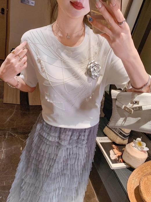 张心子【初夏生花】烫钻项链短袖T恤 U2504089 商品图4
