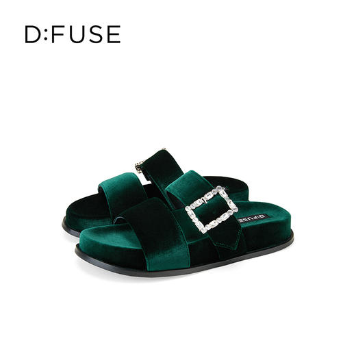 Dfuse迪芙斯2025夏季新款丝绒钻扣拖鞋厚底外穿博肯鞋凉拖DFD2110130 商品图7