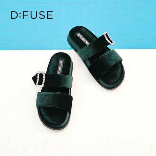 Dfuse迪芙斯2025夏季新款丝绒钻扣拖鞋厚底外穿博肯鞋凉拖DFD2110130 商品图4