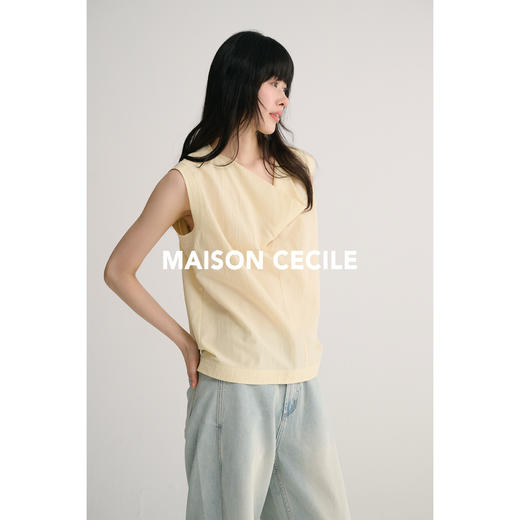 MAISON CECILE 三色/桑蚕丝荡领设计感简约优雅气质无袖背心上衣 商品图2