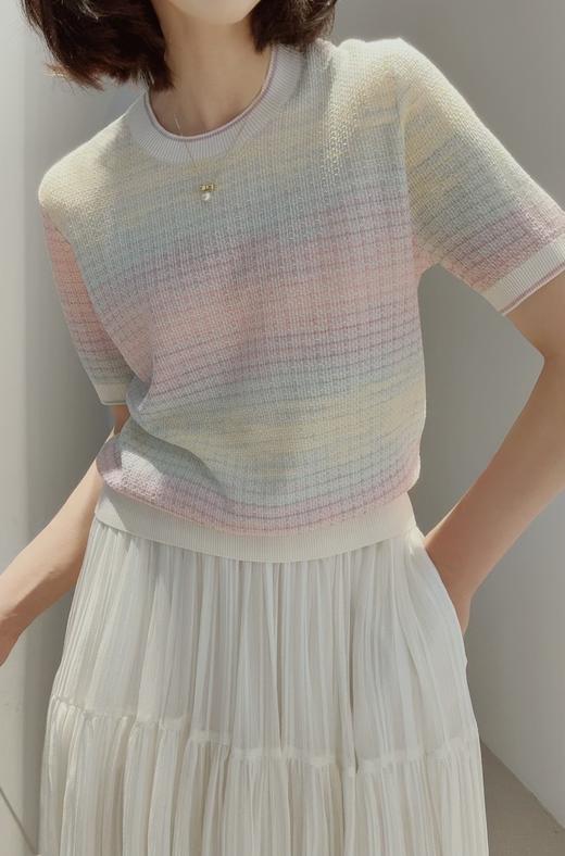 彩虹梦境多巴胺渐变花纱天丝真丝针织短袖T恤衫 商品图8