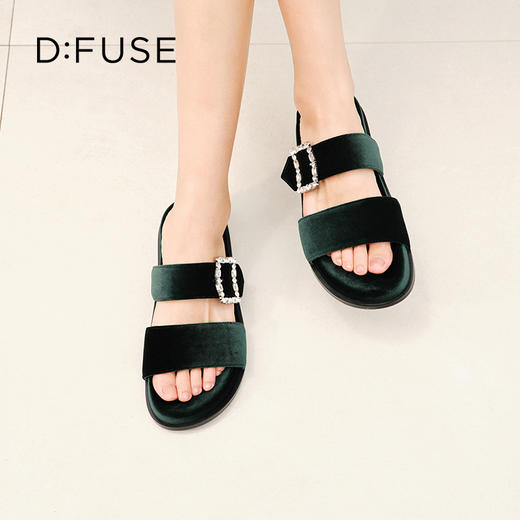 Dfuse迪芙斯2025夏季新款丝绒钻扣拖鞋厚底外穿博肯鞋凉拖DFD2110130 商品图3