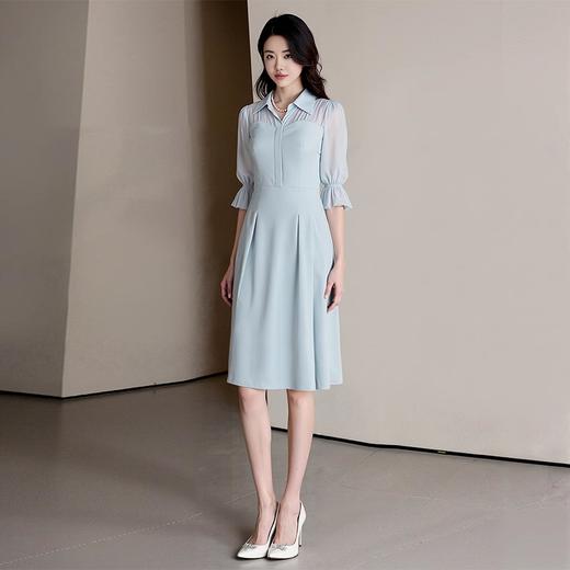 IWY/网纱拼接蓝色衬衫连衣裙轻职业装高端精致工作服女夏季Q1366 商品图1