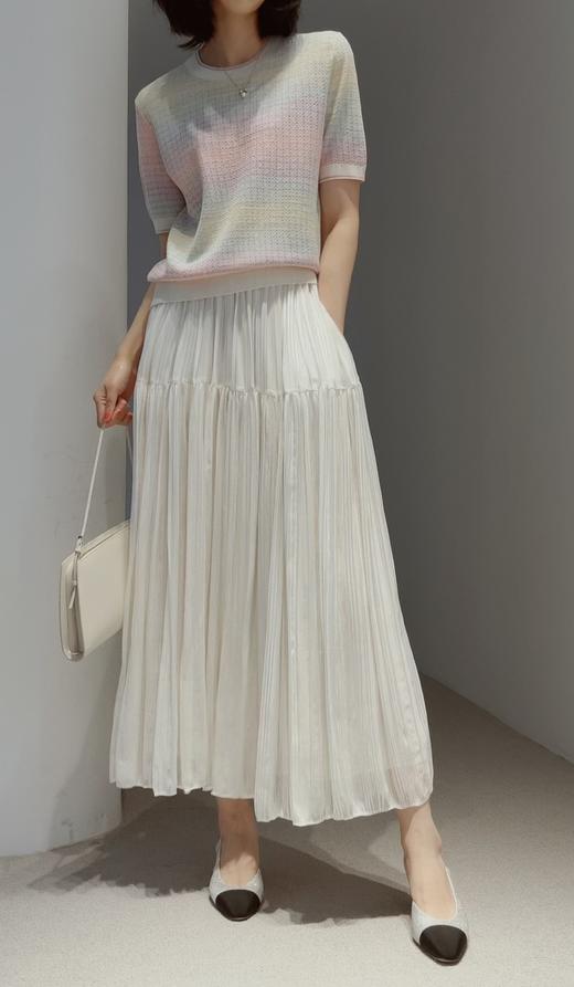 彩虹梦境多巴胺渐变花纱天丝真丝针织短袖T恤衫 商品图7