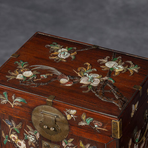 清早期	黄花梨百宝嵌多子多福多寿三多图平顶官皮箱 商品图2