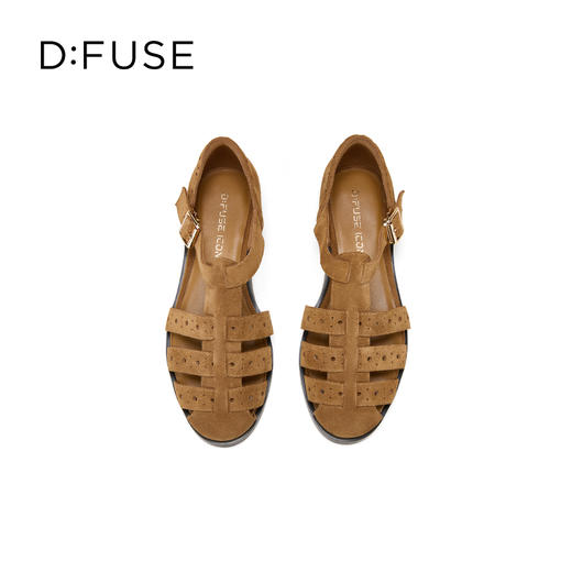 Dfuse迪芙斯2025夏季新款布洛克雕花凉鞋复古编织罗马鞋包头猪笼鞋DFD2115041 商品图4