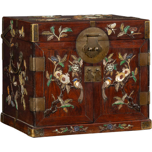 清早期	黄花梨百宝嵌多子多福多寿三多图平顶官皮箱 商品图5