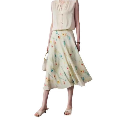 「自」全新升级【铂金会员367/天猫489/差价122】(02018)洛诗琳真丝印花半裙2025夏季百搭双绉印花桑蚕丝半身裙女 商品图4