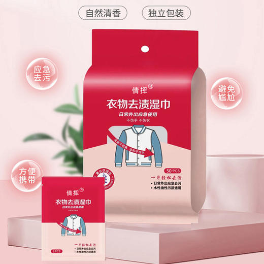 倩挥 衣物去渍迷你湿巾 衣服免洗湿巾纸免水洗去油去污专用神器应急便携装湿巾独立包装 商品图0