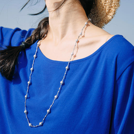 C-KS067满天星灰珍珠长条项链8mm左右微瑕 商品图2