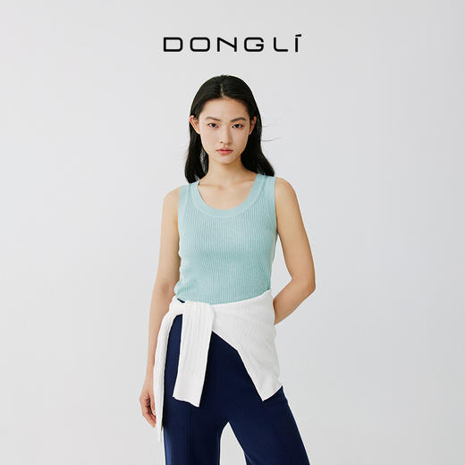 东黎 • 岛屿假日—空气动力 桑蚕丝山羊绒女士春夏抽条U领背心 2077 商品图3
