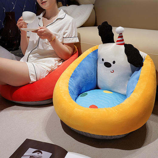 【多巴胺翘耳小狗蒲团坐垫】冰丝懒人小沙发蒲团坐垫家用地上榻榻米坐墩靠背一体加厚屁垫夏季。ry 商品图0