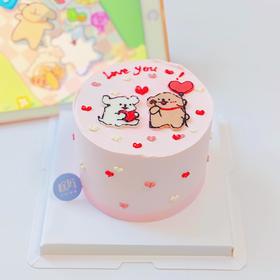 线条小狗爱的告白气球手绘蛋糕