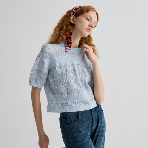 谜底针织衫短袖女2025夏季新品复古文艺宽松H型中长毛衣252MZ0944 商品图1