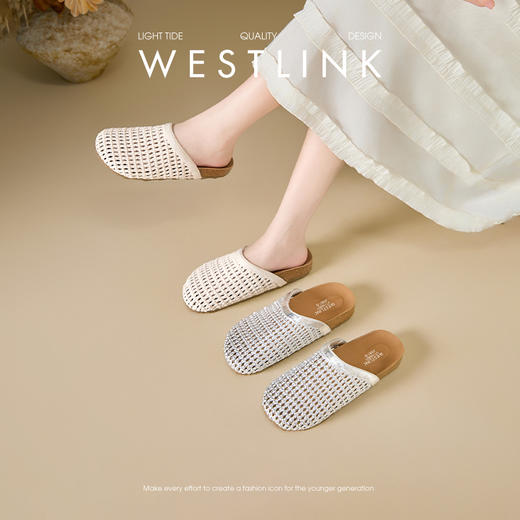 西遇包头半拖鞋女夏季外穿新款镂空网面勃肯鞋一脚蹬凉拖鞋V1156801 商品图0