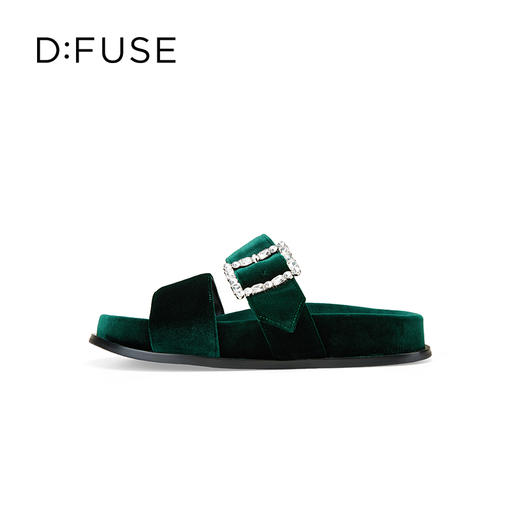 Dfuse迪芙斯2025夏季新款丝绒钻扣拖鞋厚底外穿博肯鞋凉拖DFD2110130 商品图5