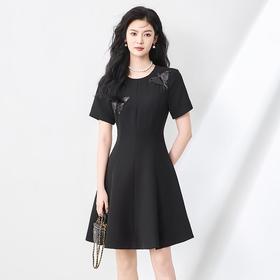 「高货wl」全新升级【铂金会员367/天猫489/差价122】(95937)洛诗琳重工亮片蝴蝶刺绣连衣裙2025夏季气质收腰醋酸裙女