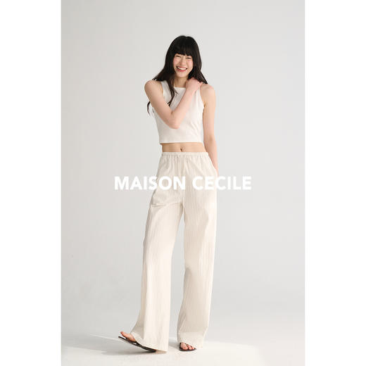 MAISON CECILE 松弛立体条纹肌理感圆领廓形衬衫/松紧腰短裤/长裤 商品图3