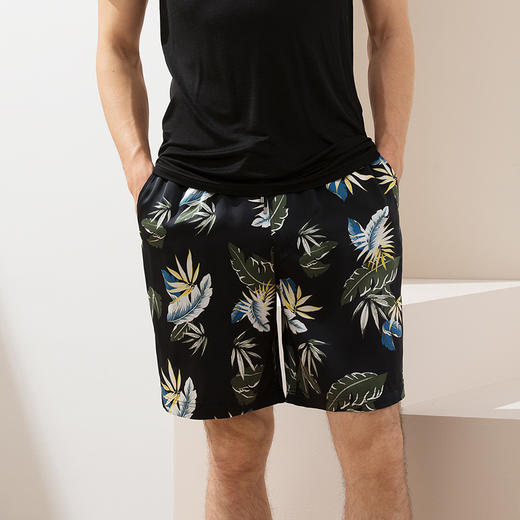 金三塔[凉感丝滑]蚕丝男士休闲睡裤短裤 桑蚕丝印花可外穿沙滩裤   2YSMAB901 商品图1