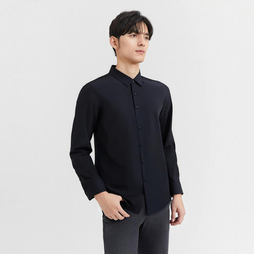 【含天丝】圣得西男士衬衫2025新款商务通勤高弹纯色休闲长袖上衣 商品图2