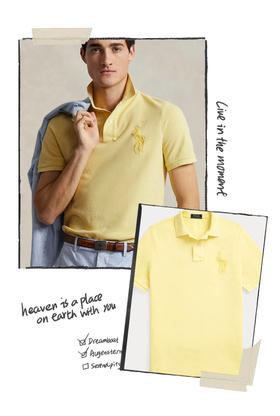超正的淡黄色！RL 拉夫劳伦男士刺绣大马标Polo衫 打折🈹只要¥598