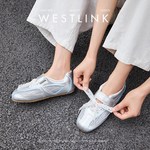 西遇芭蕾德训鞋女款新款夏季复古蕾丝网面透气女鞋银色休闲鞋Y0056735 商品图2