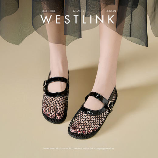 西遇镂空平底单鞋女新款夏季外穿网面透气玛丽珍鞋软底凉鞋V1156760 商品图3
