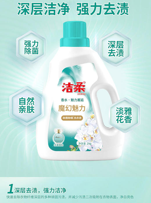 【洁柔魔幻魅力洗衣液】采用汉古植物洁衣配方，特别添加植物护理防霉因子，深层洁净，强力去渍，温和不伤手-AYA 商品图5