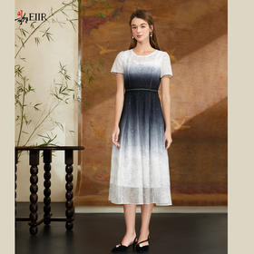 司歌蕾丝渐变连衣裙中长短袖裙A911018X