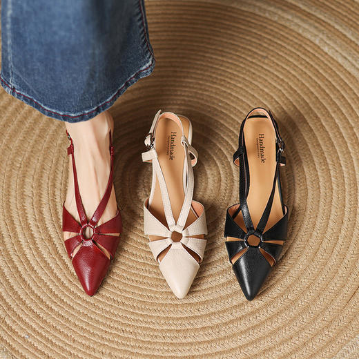 【预售5天】真皮复古罗马风编织镂空，包头凉鞋粗跟仙女低跟鞋LD&7388 商品图1