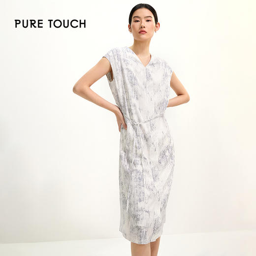 PURE TOUCH灰白渐变印花无袖系带连衣裙 1349252132 商品图0