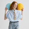 谜底衬衫短袖女2025夏季新品通勤泡泡袖印花宽松T型衬衣252MC0541 商品缩略图0