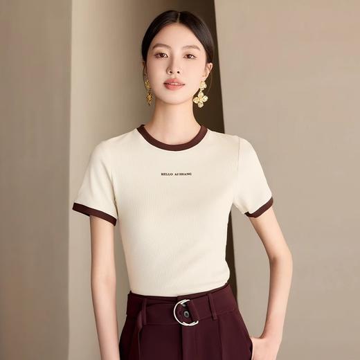 IWY/六色可选舒适感凉爽针织短袖T恤女弹力修身上衣百搭休闲打底衫夏季J25T001 商品图0