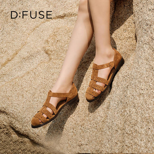 Dfuse迪芙斯2025夏季新款布洛克雕花凉鞋复古编织罗马鞋包头猪笼鞋DFD2115041 商品图11