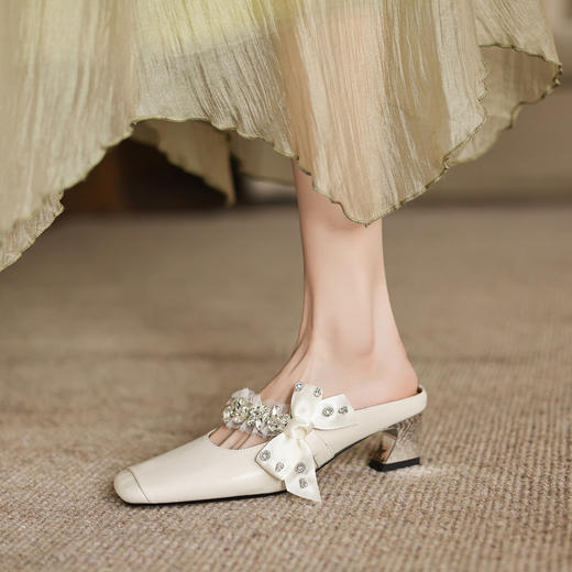 阿么手工女鞋水钻优雅女士百搭宴会鞋子官方正品法式穆勒拖4.7CM 商品图3