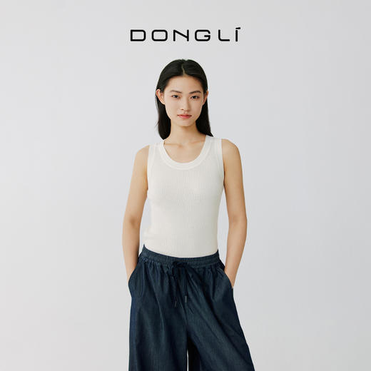 东黎 • 岛屿假日—空气动力 桑蚕丝山羊绒女士春夏抽条U领背心 2077 商品图1