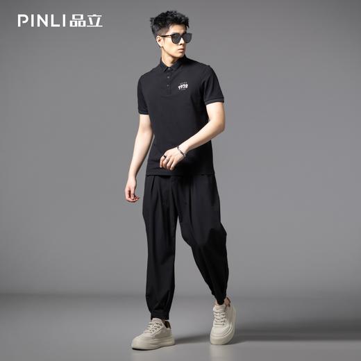 PINLI品立2025夏季新款商务休闲短袖POLO衫贴布绣翻领修身男上衣BG252112080 商品图1