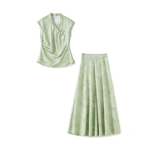 「高货wl」全新升级【铂金会员367/天猫499/差价132】(99708)洛诗琳夏季新中式国风盘扣立领无袖收腰上衣半裙两件套 商品图4