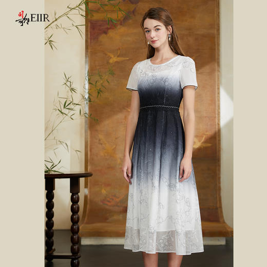 司歌蕾丝渐变连衣裙中长短袖裙A911018X 商品图1