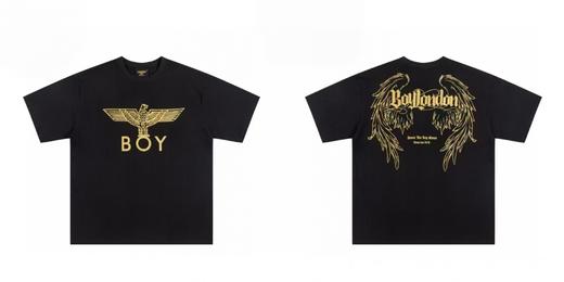 BOY2025新款烫金老鹰天使翅膀图案字母印花休闲情侣短袖 商品图0