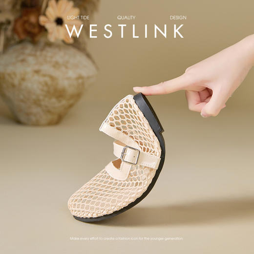 西遇镂空平底单鞋女新款夏季外穿网面透气玛丽珍鞋软底凉鞋V1156760 商品图1