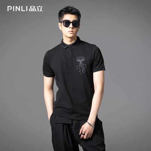 PINLI品立2025夏季新款烫钻短袖修身POLO衫商务休闲翻领男体恤衫BG252112088 商品图0