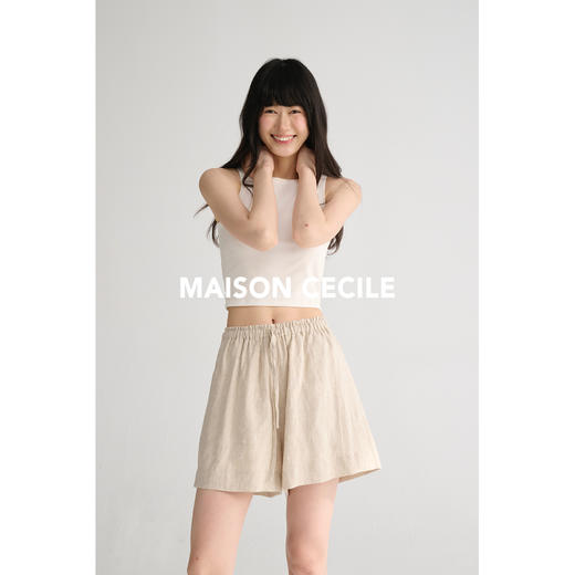 MAISON CECILE三色/高支亚麻舒适透气高腰休闲百搭抽绳松紧腰短裤 商品图1