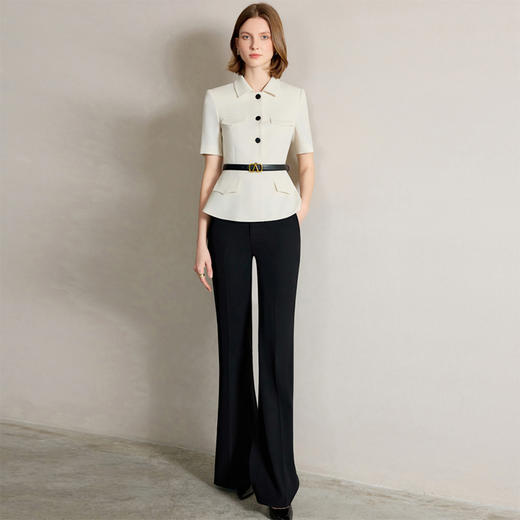 IWY/米白色气质干练通勤西装套裤女夏季短袖黑色职业装正式场合工作服CP2255 商品图3