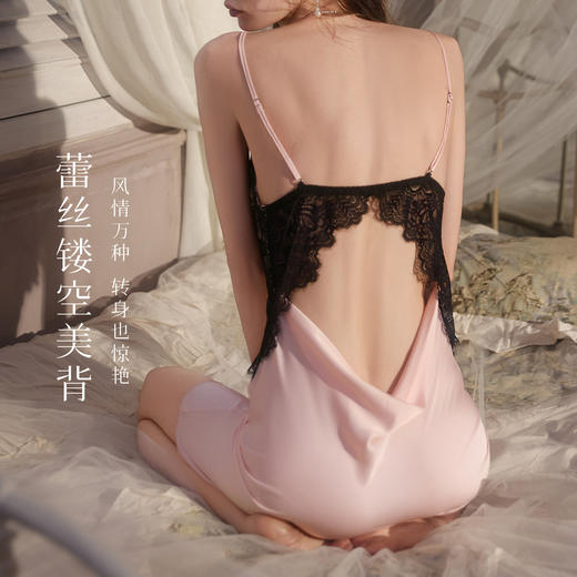 春夏性感深V蕾丝美背法式浪漫吊带睡裙女轻薄透气带胸垫家居天使睡裙套装 商品图2