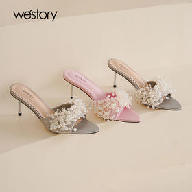 Westory2025年夏季高跟尖头珍珠凉拖鞋W25BJ62761