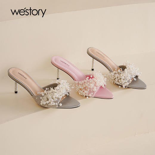 Westory2025年夏季高跟尖头珍珠凉拖鞋W25BJ62761 商品图0